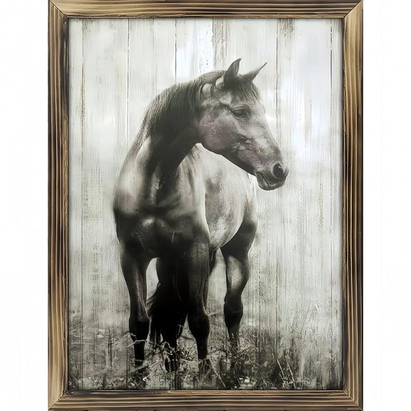 Room Decor Art Prints: Horse Wooden Art Prints Farmhouse Wall Art,Farmed Rustic Gray Horse Decor Nature Wildlife Portrait Painting Western Animals for Living Room, Kitchen, Bedroom