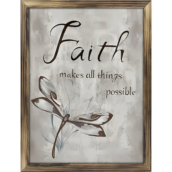 Room Decor Art Prints: Insect Painting Dragonfly Wooden Art Prints, Faith Makes All Things Possible Quote Decor Sign Framed Artwork Rustic Inspirational Quotes 16x12Inch