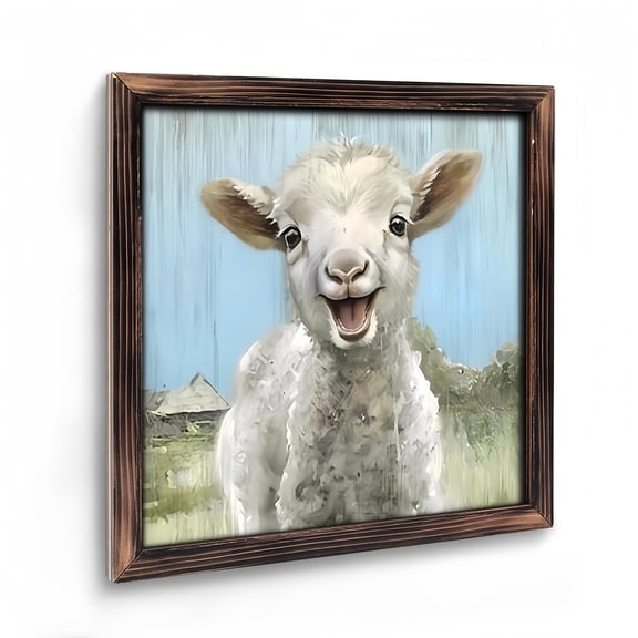Room Decor Art Prints: Sheep Wooden Framed Wall Art， Farmhouse Lamb Picture Farm Animal Painting Counry Artwork for Bedroom for Living Room, Kitchen, Bedroom And Office. Vintage  08×08inch