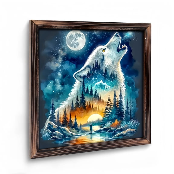 Room Decor Art Prints: Wolf Forest Wooden Art Prints for Gift Home Wall Decor for Living Room, Kitchen, Bedroom And Office. Vintage 08×08inch(20×20cm)