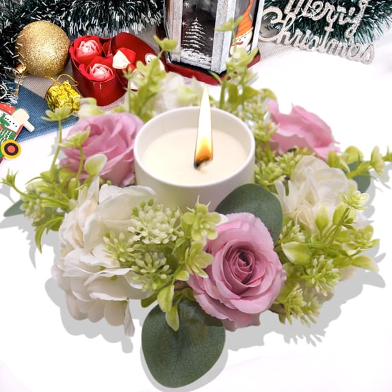 Room Decor, Artificial Hydrangea Rose Candle Holders Wreath Christmas Table Decor Wreath, Family Gifts