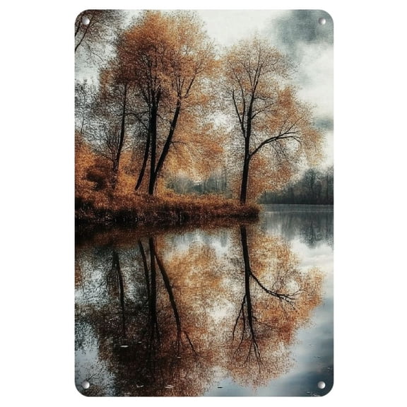 Room Decor Autumn Woods with Sunlight Streaming Down - Warm Tones - Romantic Natural Style - Versatile 8"X12" Iron Sign with Wall Mounting Device, Suitable for Home, Garage, And Yard Decoration