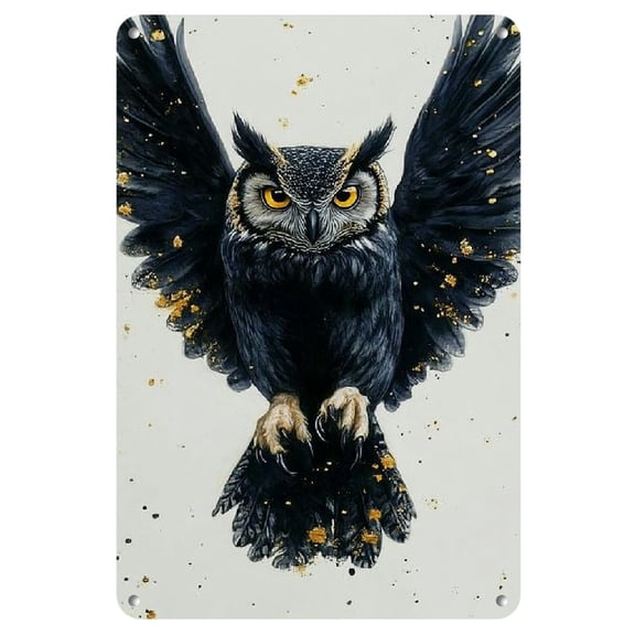 Room Decor Chic Owl with Spread Wings Metal Wall Art - 8x12" Vintage Home Decor Sign for Kitchen, Bathroom & Gothic Style