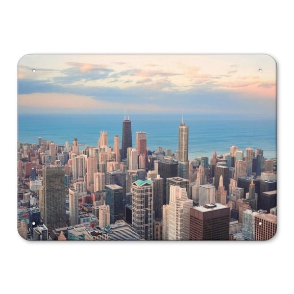Room Decor Chicago Cityscape Painting Iron Wall Art Metal Tin Sign Wall Decor for Home, Bar, Garage Coffe Bar Outdoor Decor - Gifts for Friends 10x7 Inch