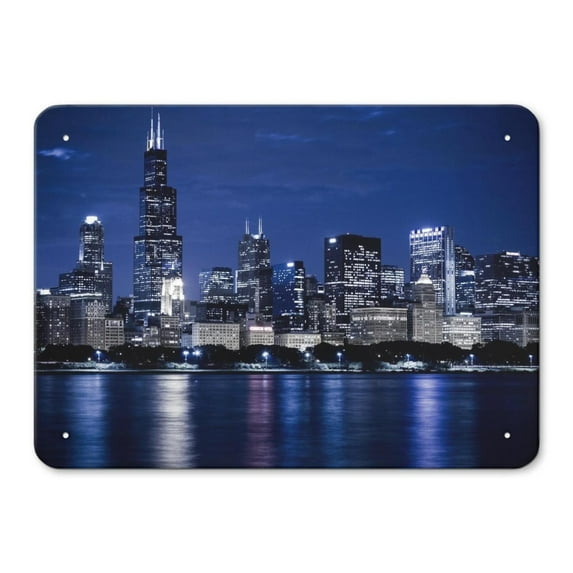 Room Decor Chicago Cityscape Painting Iron Wall Art Metal Tin Sign Wall Decor for Home, Bar, Garage Coffe Bar Outdoor Decor - Gifts for Friends 10x7 Inch