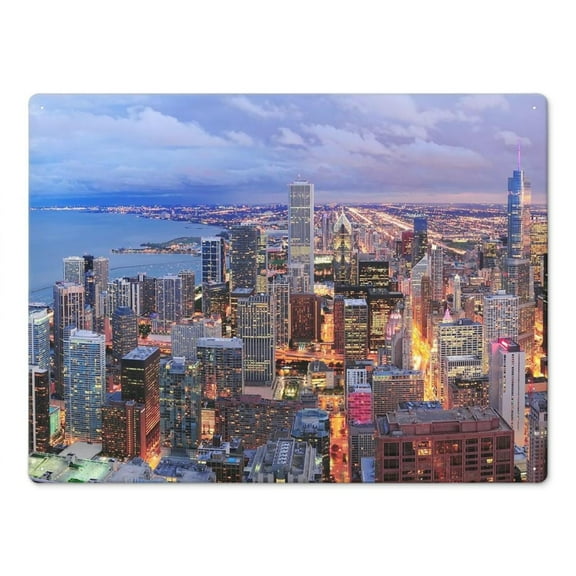 Room Decor Chicago Cityscape Painting Iron Wall Art Metal Tin Sign Wall Decor for Home, Bar, Garage Coffe Bar Outdoor Decor - Gifts for Friends 24x18 Inch