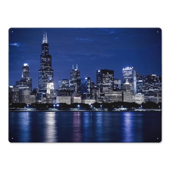 Room Decor Chicago Cityscape Painting Iron Wall Art Metal Tin Sign Wall Decor for Home, Bar, Garage Coffe Bar Outdoor Decor - Gifts for Friends 24x18 Inch