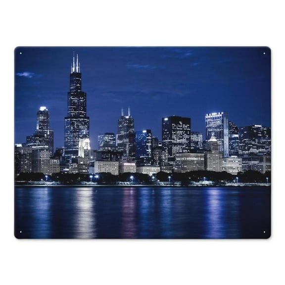 Room Decor Chicago Cityscape Painting Iron Wall Art Metal Tin Sign Wall Decor for Home, Bar, Garage Coffe Bar Outdoor Decor - Gifts for Friends 24x18 Inch