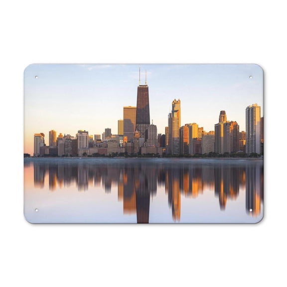 Room Decor Chicago Cityscape Painting Iron Wall Art Metal Tin Sign Wall Decor for Home, Bar, Garage Coffe Bar Outdoor Decor - Gifts for Friends 8x12 Inch