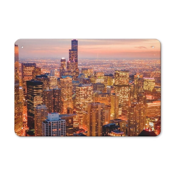 Room Decor Chicago Cityscape Painting Iron Wall Art Metal Tin Sign Wall Decor for Home, Bar, Garage Coffe Bar Outdoor Decor - Gifts for Friends 8x12 Inch