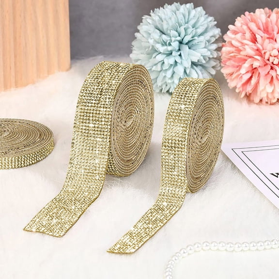 Room Decor Crystal Rhinestone Diamond Ribbon Self Adhesive Sticker DIY Car Decoration Glitter Rhinestones Gemss Stickers Crafts Decorations For Home Bedroom Yellow