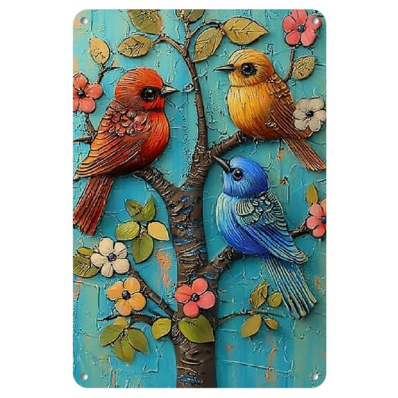 Room Decor Metal Retro Tin Logo Decoration Chicken And Bird Tin Logo Wildlife Wall Decoration Wall Poster Plaque Suitable for Home Kitchen, Bar, Club, Coffee Shop Decoration 8x12 Inches