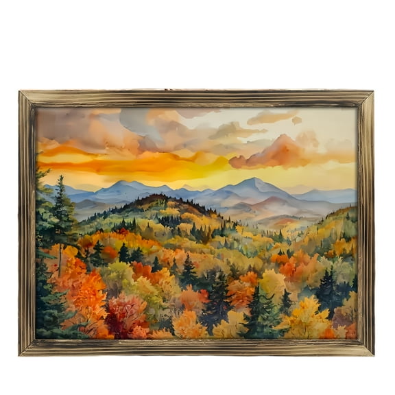 Room Decor Photo Frame Art Prints: Adirondack Mountains Sunset Painting, Adirondack High Peak- Wall Art, New York Autumn Fall Foliage Artwork, Forest Nature Landscape Style 16x12inch(40x30cm)