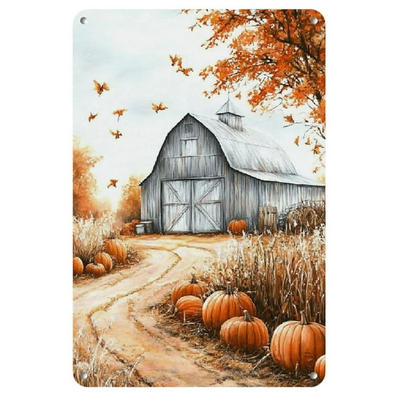 Room Decor Retro Pumpkin Field Barn Tin Sign - Durable Iron, Retro Wall Art, Thanksgiving and Autumn Harvest Decoration, Home and Bar Decoration (8x12 inches)