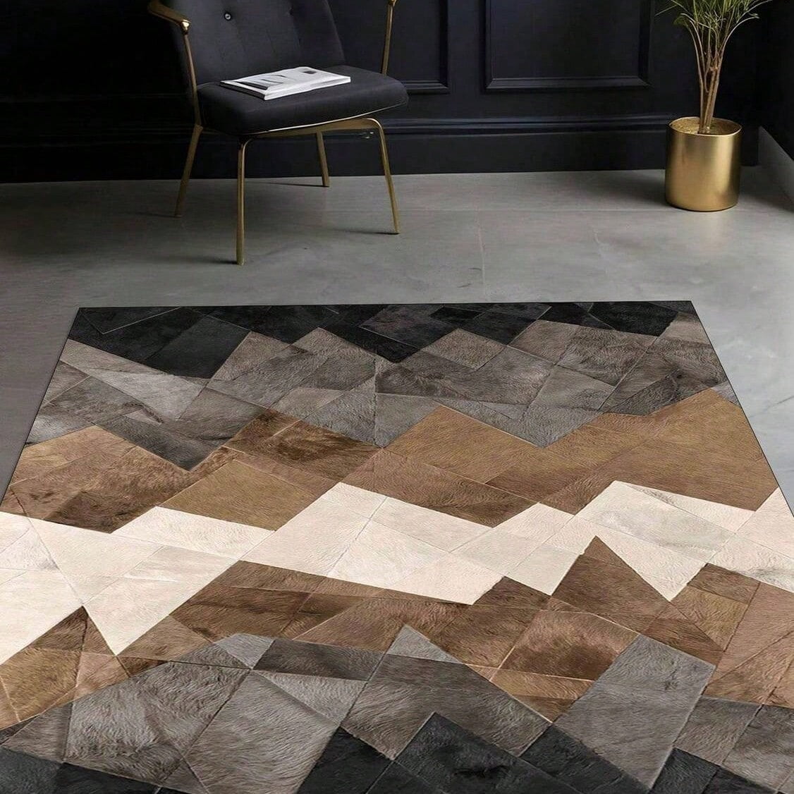 [Room Decor Rug]Carpet Gray Brown Geometric Rug Abstract Minimalist ...