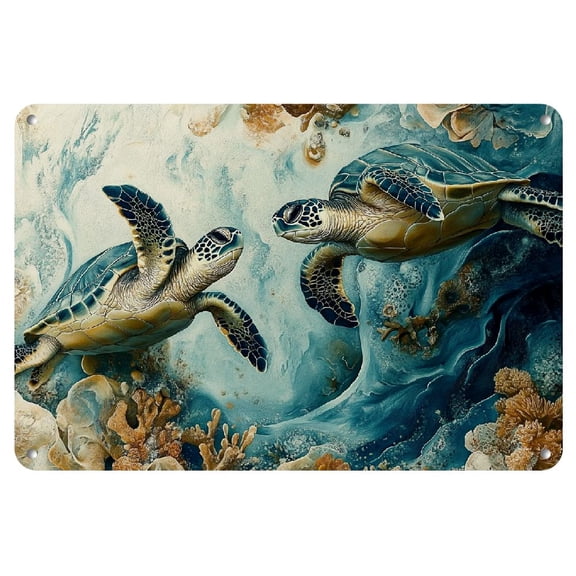 Room Decor Sea Turtles and Marine Life Iron Art Sign, Ideal for Home Decor, Aquarium Shops, Bathroom Wall Accent - 1pc 12x8 Inch
