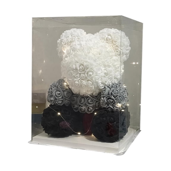 Room Decor, Valentines Day Rose Teddy Bear 10 In Artificial Rose Flower Bears With Lights Including Transparent Gift Box, Holiday Gifts