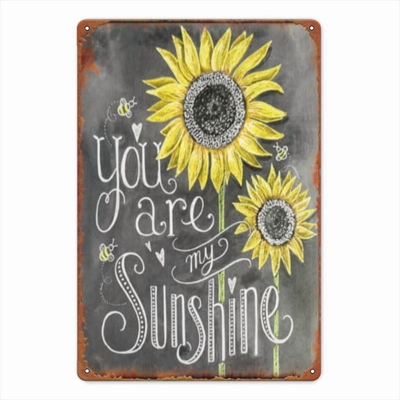 Room Decor Vintage Sunflower Metal Wall Art, "You Are My Sunshine" Retro Tin Sign, Rustic Iron Poster, 30.48x20.32 cm, Indoor/Outdoor Weather-Resistant Decorative Plaque, for Home Decoration