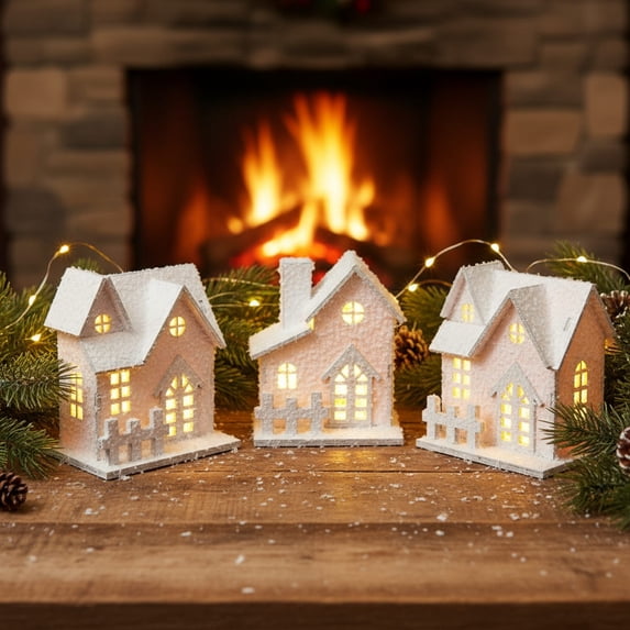 1Pc Lighted Christmas Village House Wooden Snow Cottage Decoration with Led Lights for Tabletop Holiday Home Decor,3.78"X2.87"X3.27",by JASKFLY