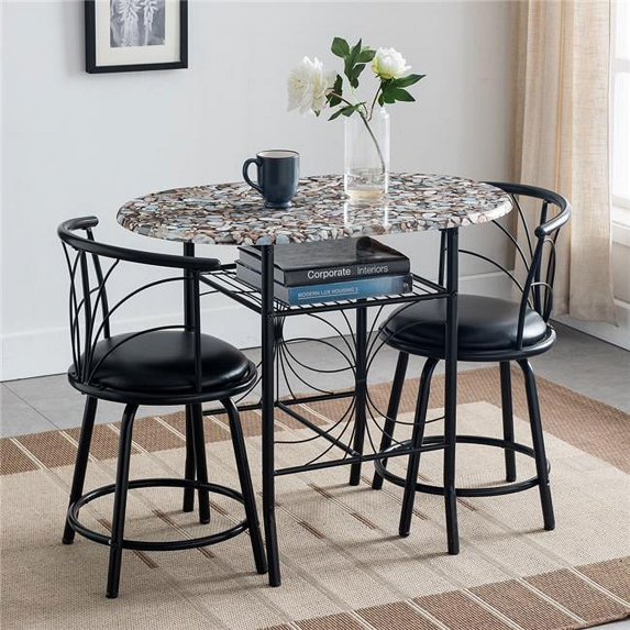 Room Designs Dinette Set Black / Cobblestone Contemporary Oval Table; Round Stools with square base