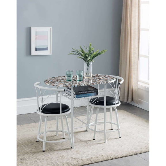 Room Designs Dinette Set White (black seat) / Cobblestone Contemporary Oval Table; Round Stools with square base
