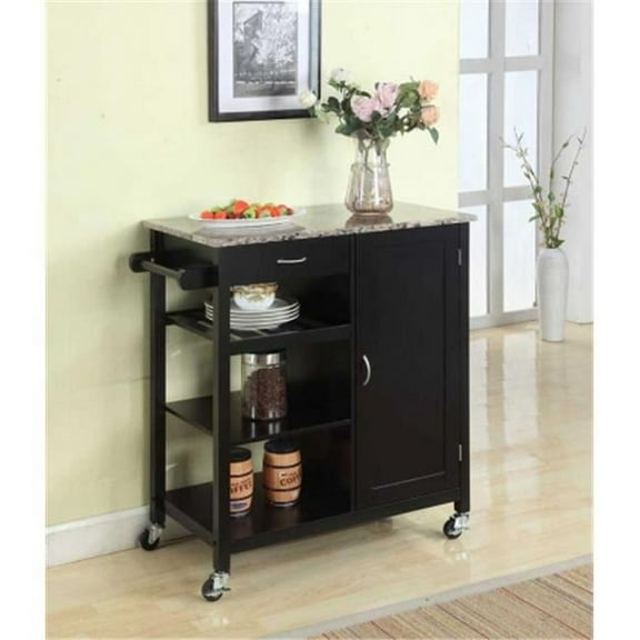 Room Designs Kitchen Cart Black / Marble Contemporary Rectangle
