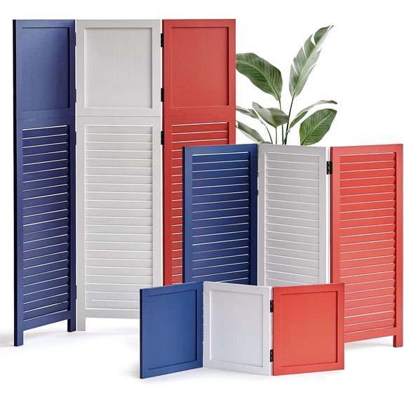 Room Divider 2 Pack 3 Panel Folding Screen Wooden Red White Blue Partition Modern Privacy Divider Freestanding Decorative Indoor Entryway Bedroom Modular Detachable Design