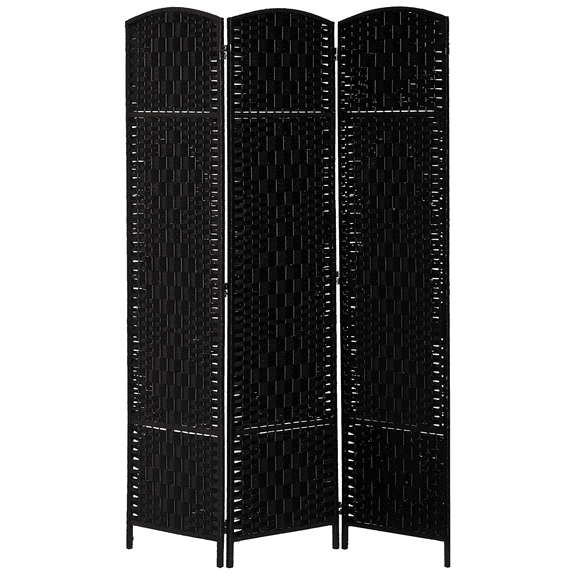 Room Divider 3 Panel, 6FT Tall Folding Privacy Screen, Freestanding Hand-Woven Partition for Room Separation with 360 Hinges, Paper Rope Diamond Weave, Black
