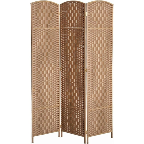 Room Divider 3 Panel, 6FT Tall Folding Privacy Screen, Freestanding Hand-Woven Partition for Room Separation with 360 Hinges, Paper Rope Diamond Weave, Natural