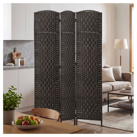 Room Divider 3 Panel, 70.9" Folding Privacy Screen, Woven Partition for Bedroom, Living Room, Coffee Color