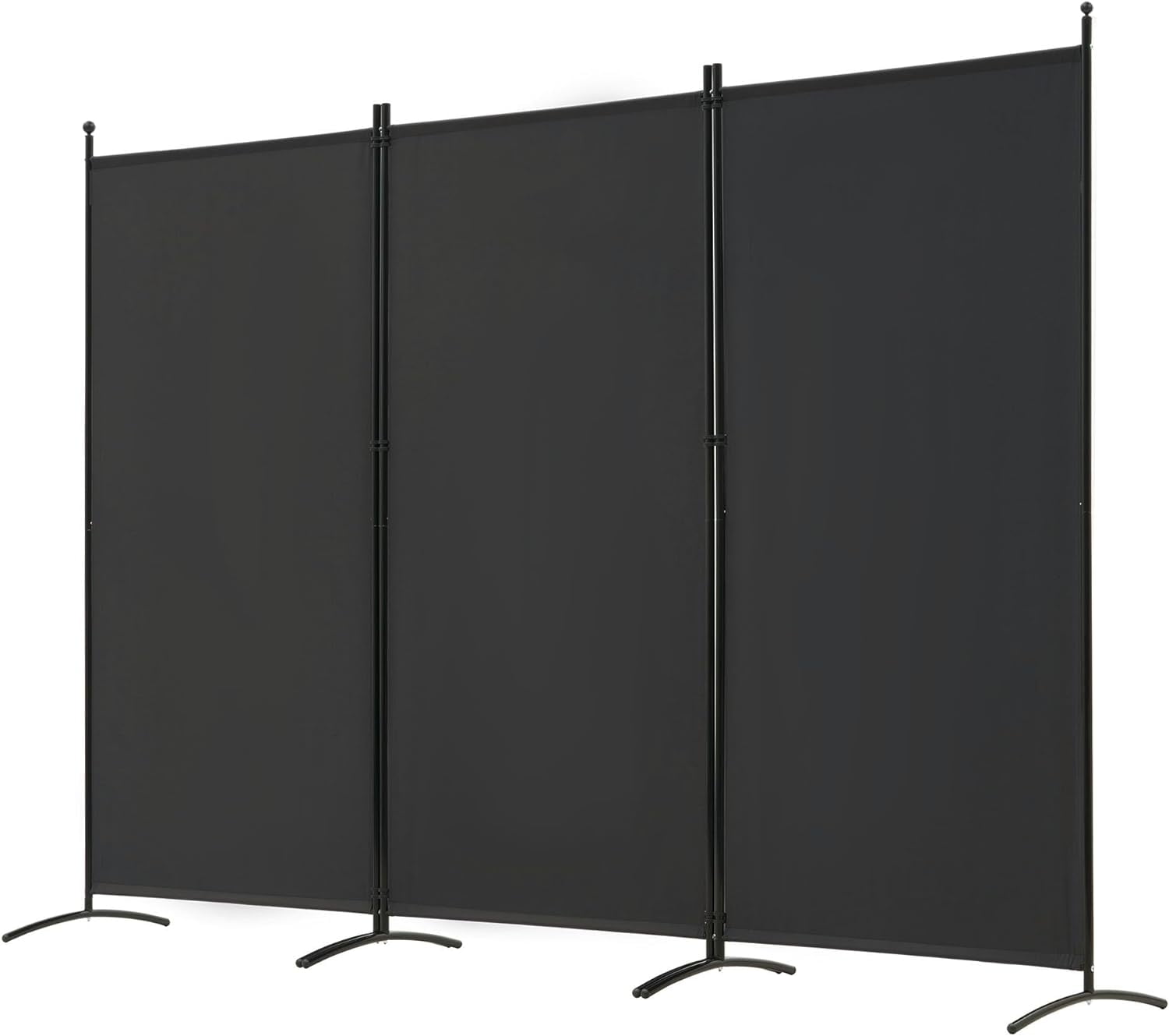 Black 3-Panel Folding Privacy Screen with Steel Frame