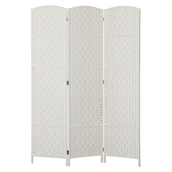 Room Divider, 3 Panel Folding Privacy Screen, 6FT Tall Portable Weave Partition Wall Divider for Bedroom, White