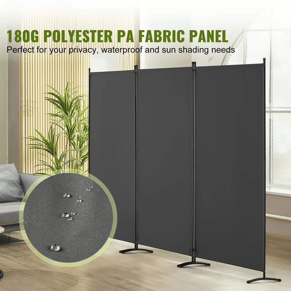 Room Divider 3 Panel, Folding Privacy Screen, Fabric Partition for Home Office Bedroom - Gray