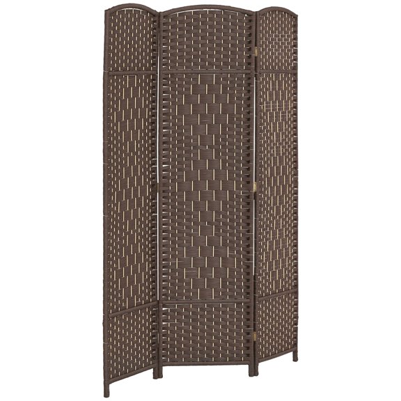 Room Divider, 3-Panel Folding Privacy Screen with Pine Wood Frame and Hand-Woven Polypropylene Mesh, Brown, 53"L x 71"H, Portable Decorative Partition for Living Room, Bedroom, Office