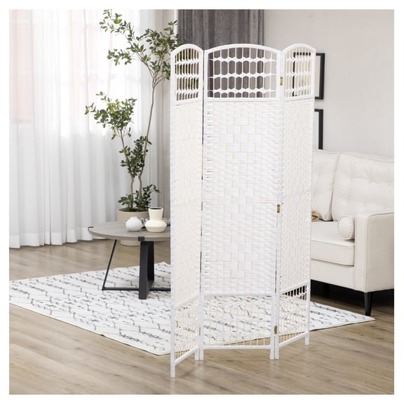 Room Divider 3 Panel, Folding Privacy Screen, Wave Fiber Partition for Home Office - White