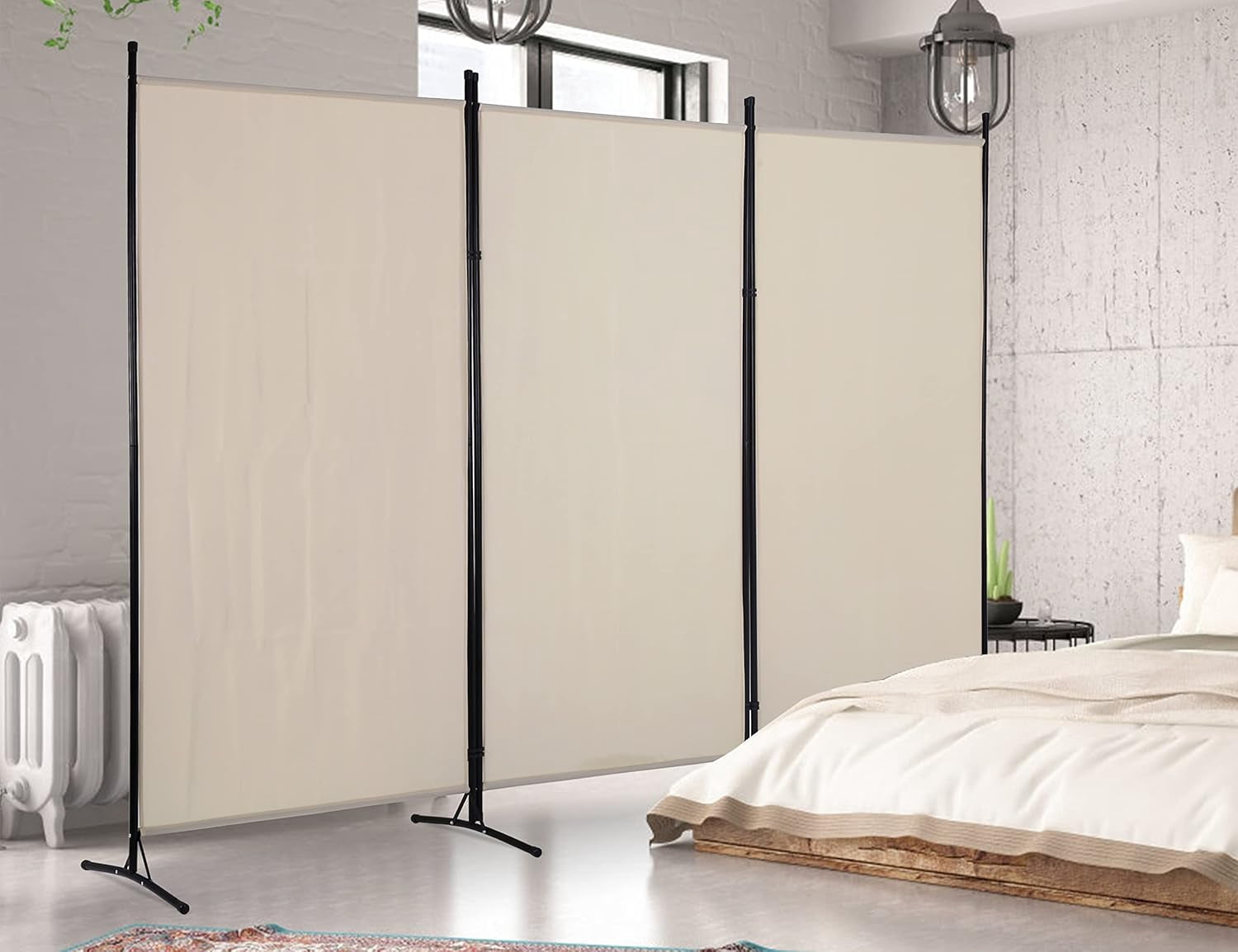 Screened Separation Room Divider, 3 Panel Portable Privacy Screen with Metal Frame ...