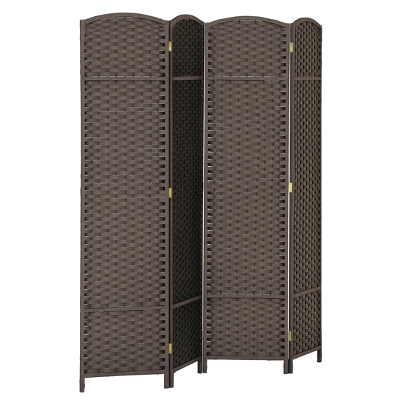Room Divider 4 Panel 5.6ft Tall, Freestanding Privacy Screen for Home Office - Brown Polypropylene Folding Partition