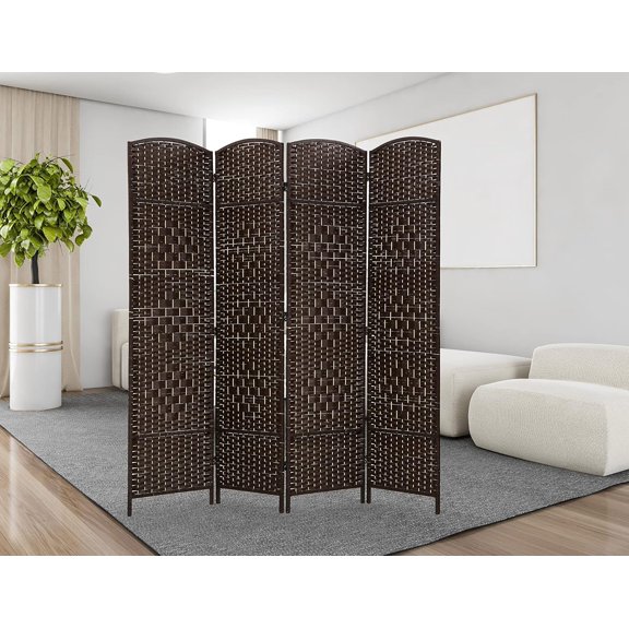 Room Divider 4 Panel 6 Ft Tall, Foldable Room Dividers Freestanding Privacy Screen with Diamond Double-Weaved for Room Separation, Double Hinged Folding Portable Wall, No Installation Required