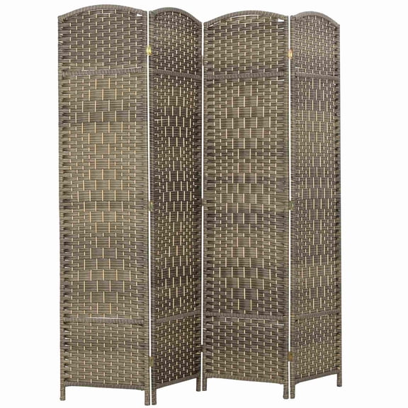Room Divider 4 Panel 6' Tall, Freestanding Privacy Screen, Wood Partition for Home Office - Dark Rustic Oak