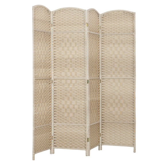 Room Divider 4 Panel 6' Tall, Freestanding Privacy Screen - Wood Partition for Home Office, Washed Oak