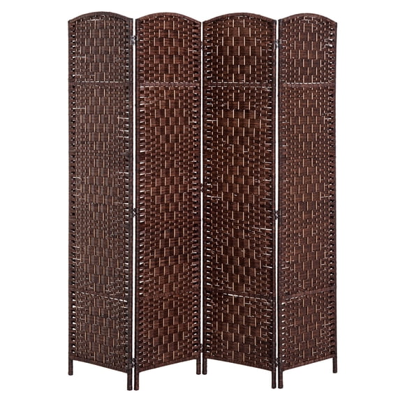 Room Divider 4 Panel 6FT, Folding Privacy Screen, Freestanding Woven Partition, 360 Hinges, Paper Rope, Diamond Weave, Brown for Home Office