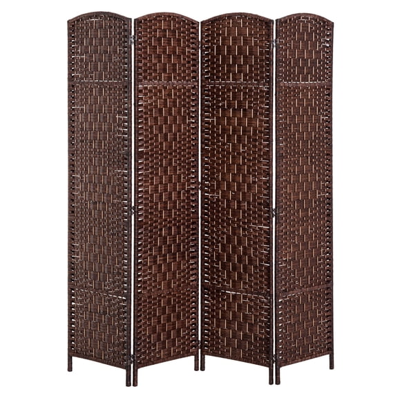 Room Divider 4 Panel, 6FT Folding Privacy Screen - Woven Paper Rope, Freestanding Partition for Room Separation, 360 Hinges, Diamond Weave, Brown