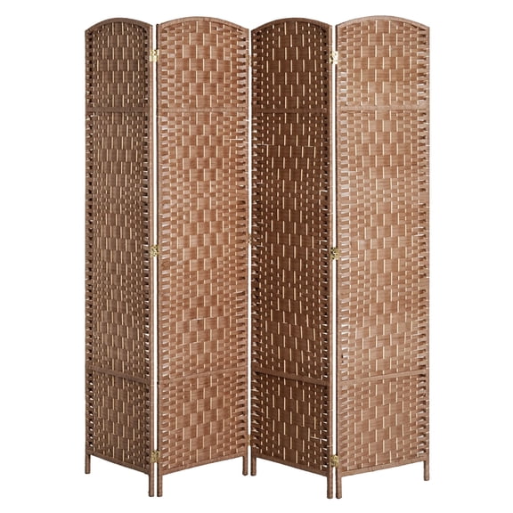 Room Divider 4 Panel, 6FT Tall Folding Privacy Screen, Freestanding Hand-Woven Partition for Room Separation with 360 Hinges, Paper Rope Diamond Weave, Natural