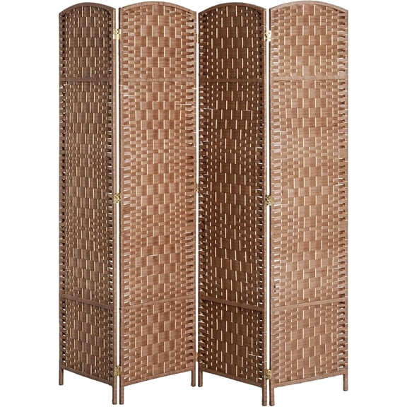Room Divider 4 Panel, 6FT Tall Folding Privacy Screen, Freestanding Hand-Woven Partition for Room Separation with 360 Hinges, Paper Rope Diamond Weave, Natural