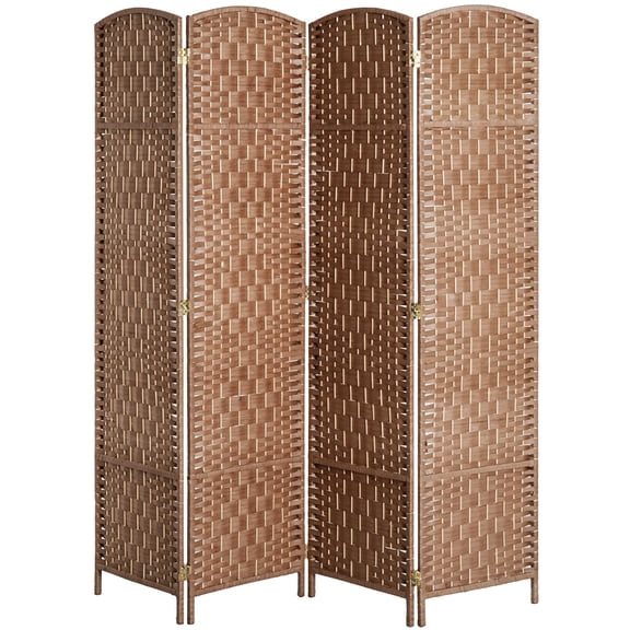 Room Divider 4 Panel, 6FT Tall Folding Privacy Screen, Freestanding Hand-Woven Partition for Room Separation with 360 Hinges, Paper Rope Diamond Weave, Natural
