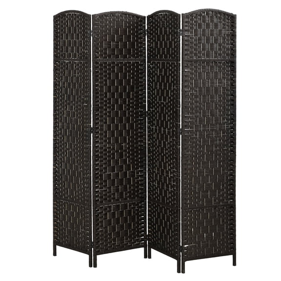 Room Divider 4 Panel, 70.9" Tall Folding Privacy Screen, Woven Partition for Bedroom & Office, Portable Coffee Finish