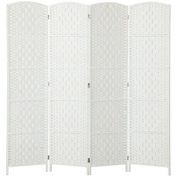 Room Divider, 4 Panel Folding Privacy Screen, 6FT Tall Portable Weave Partition Wall Divider for Bedroom, White