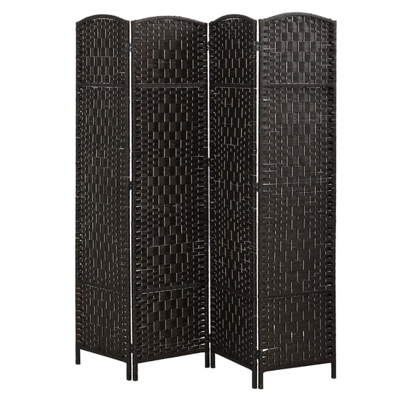 Room Divider, 4 Panel Folding Privacy Screen, 70.9" Tall Portable Weave Partition Wall Divider for Bedroom, Coffee