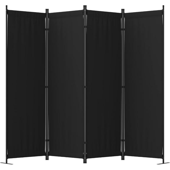 4-Panel Folding Room Divider Privacy Screen - 88” Wide, with 3 Metal Feet, Lightweight Freestanding Partition for Office, Bedroom, Hospital (Black Color)