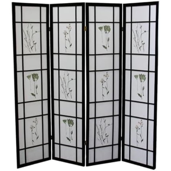 Room Divider, 4-Panel, Folding Privacy Screen, Black, 60W x 70H Inches, Classic, Wood, for Decoration Partition Privacy, Floor Mount, Solid$$Home Decor, Kitchen, & Other